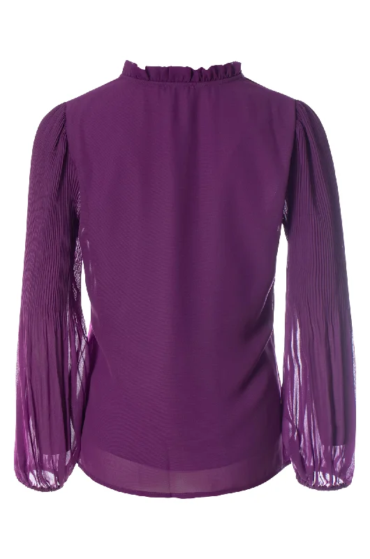 Fine pleat & ruffle neck Top | Amethyst | 8541ZZ