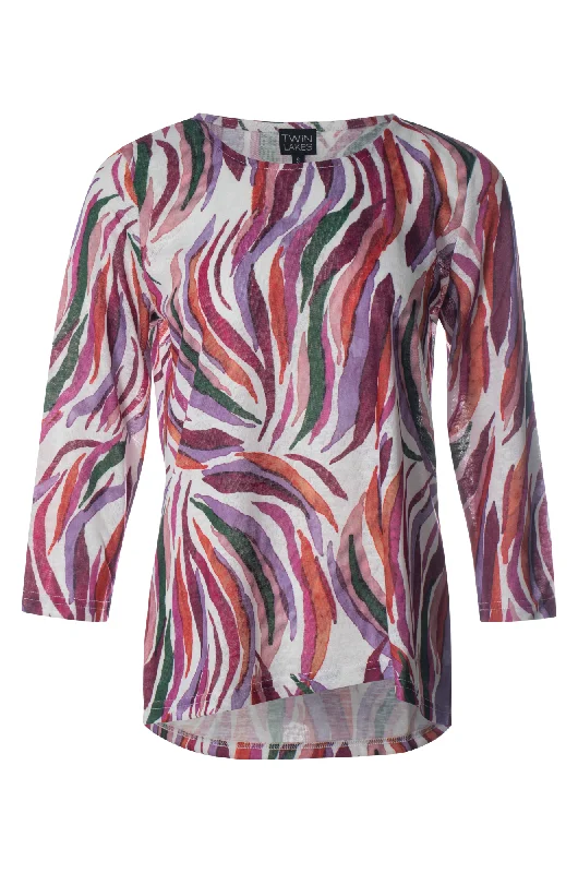 Printed Top with hi low hemline | Berry Lilac Abstract | 6801ZZ