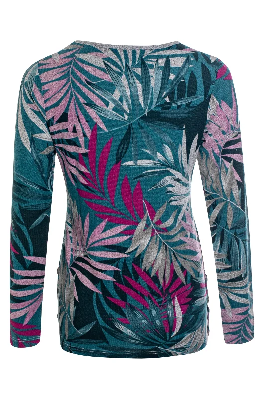 Round neck printed Warm Touch Top | Cerise Lagoon Palm | 7903ZZ