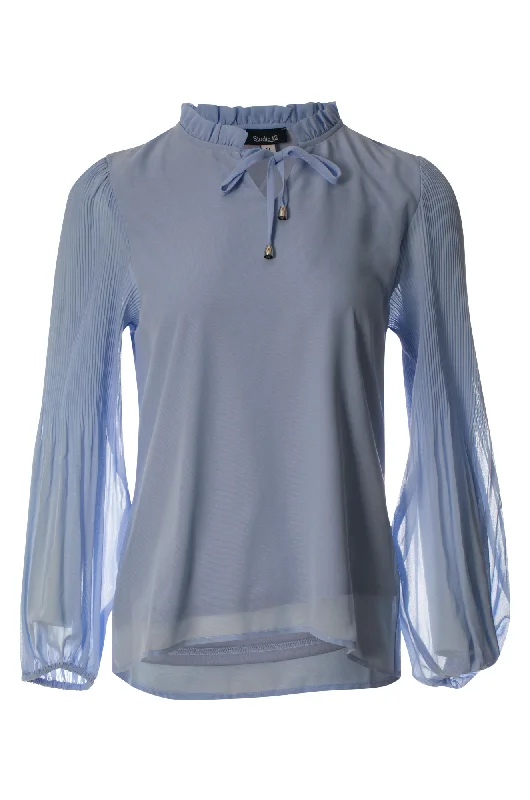 Fine pleat & ruffle neck Top | ICE BLUE | 8541ZZ