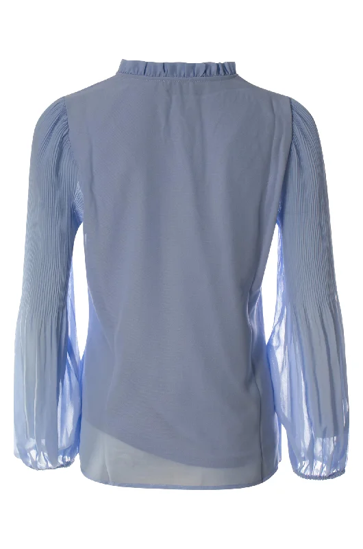 Fine pleat & ruffle neck Top | ICE BLUE | 8541ZZ