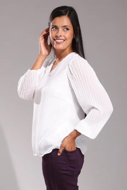 Pleated Sleeve Chiffon Top | IVORY | 8542ZZ