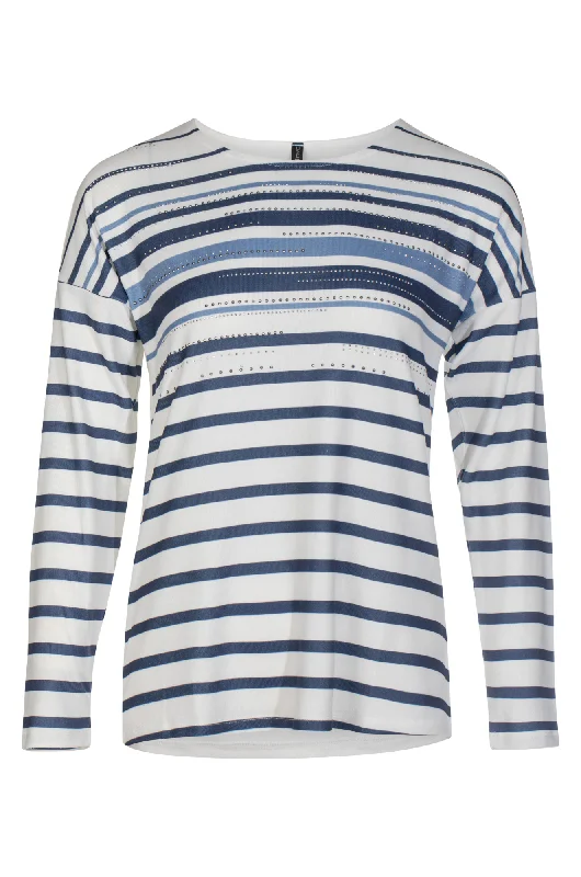 Stripe & hotfix Warm Touch Top | Ivory Indigo Stripe | 4398ZZ