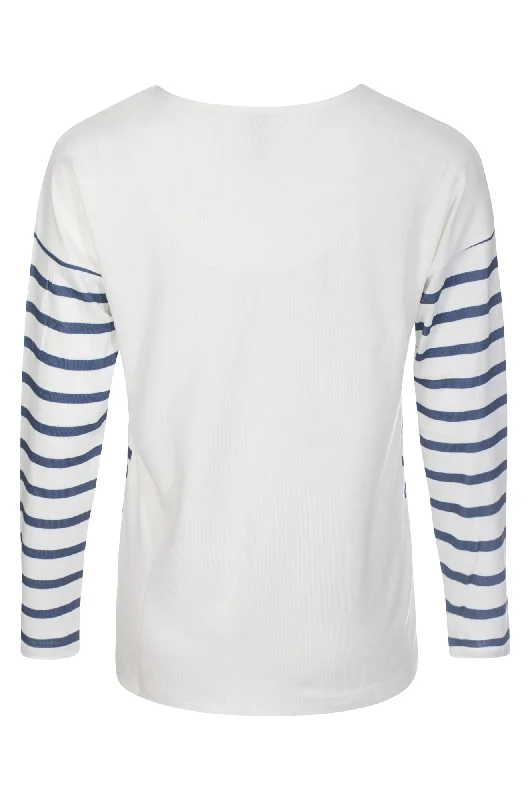 Stripe & hotfix Warm Touch Top | Ivory Indigo Stripe | 4398ZZ