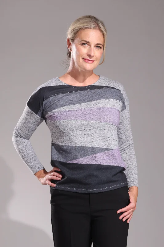 Fancy Warm Touch Top | Lilac Charcoal Geo | 4396ZZ