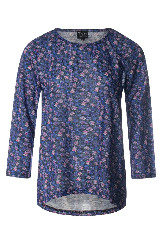 Printed Top with hi low hemline | Lilac Pink Bouquet | 6801ZZ