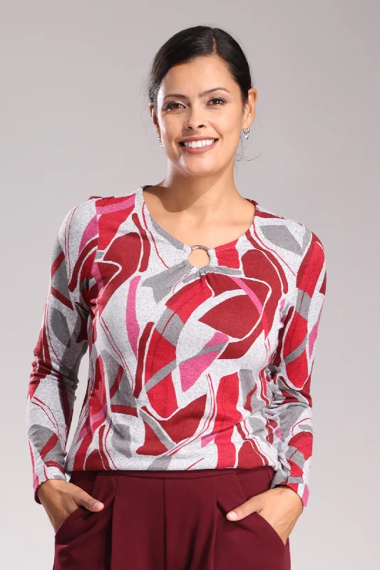 Printed Warm Touch Top | Pink Red Geo | 7906ZZ