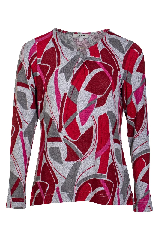 Printed Warm Touch Top | Pink Red Geo | 7906ZZ