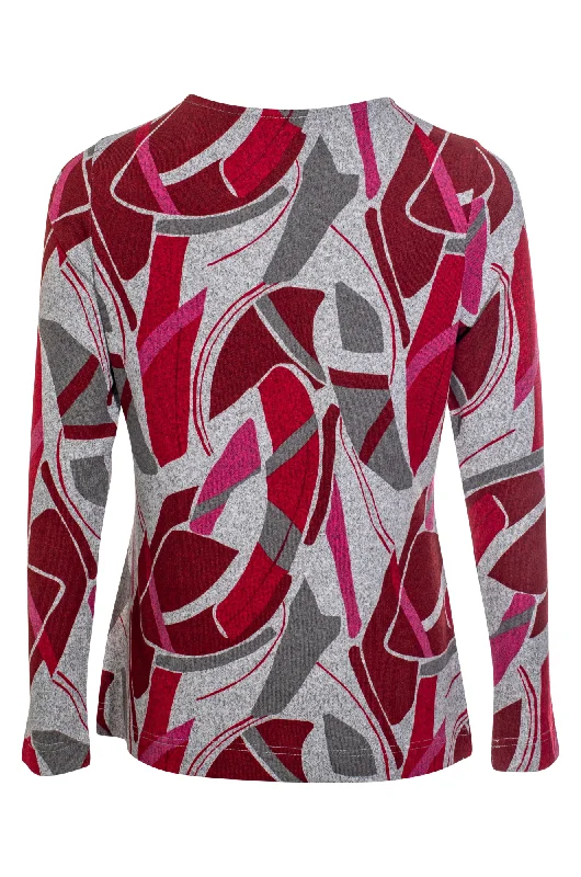 Printed Warm Touch Top | Pink Red Geo | 7906ZZ