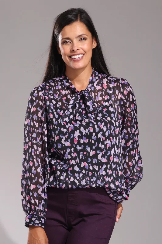 Unlined Printed Chiffon Top | Purple Blk Spot Lurex | 8552ZZ