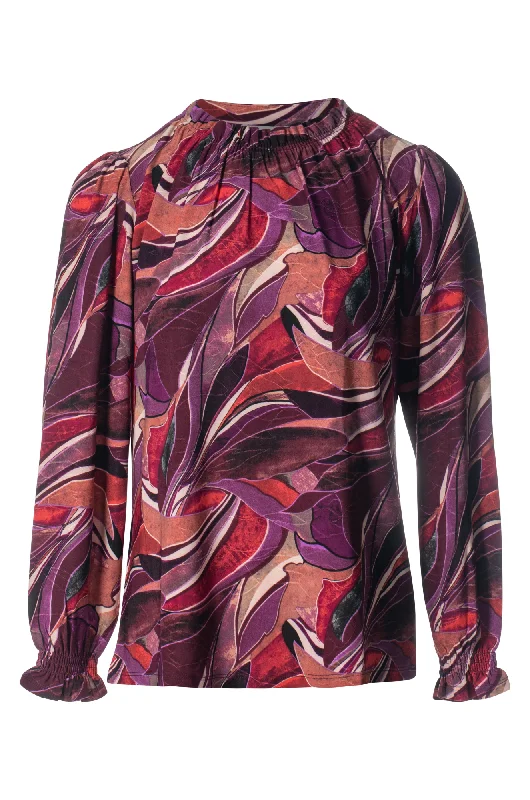 Printed Slinky Top with neck frill | Purple Spice Wave | 7403ZZ