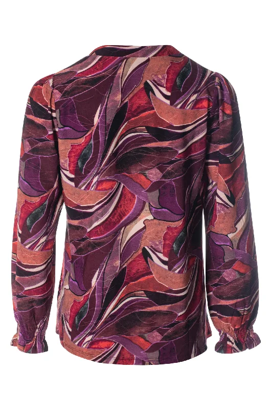 Printed Slinky Top with neck frill | Purple Spice Wave | 7403ZZ