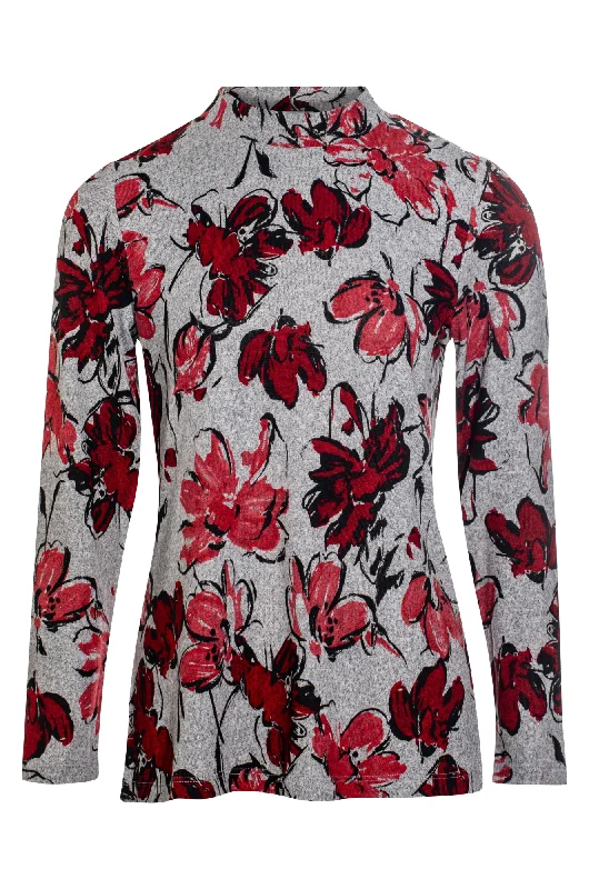 Turtle neck printed Warm Touch Top | RED BLACK FLOWER | 7902ZZ