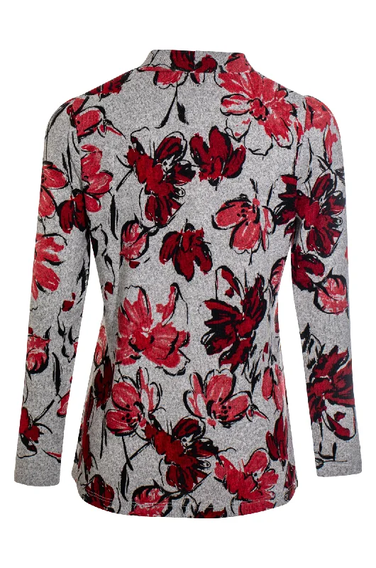 Turtle neck printed Warm Touch Top | RED BLACK FLOWER | 7902ZZ