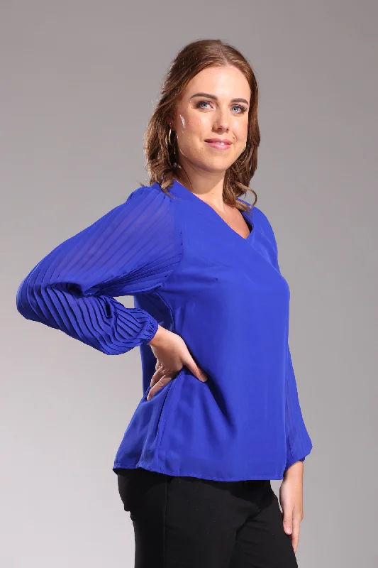 Pleated Sleeve Chiffon Top | SAPPHIRE | 8542ZZ