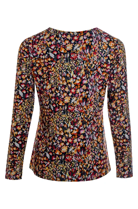 V neck printed Warm Touch Top | Spice Navy Mini Floral | 7905ZZ