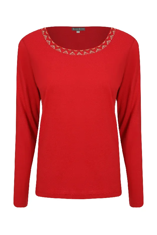 Top with Lurex thread detail | RED | 6573ZR