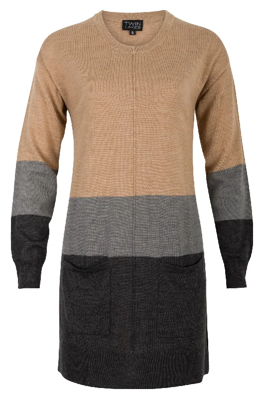 Merino Blend Block colour Tunic | Brown/Lt Grey/Charc | 0811ZZ