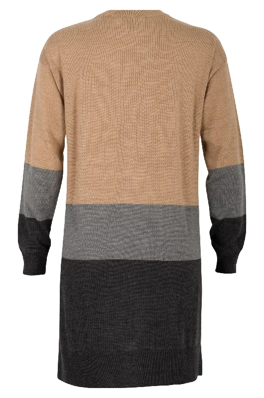 Merino Blend Block colour Tunic | Brown/Lt Grey/Charc | 0811ZZ