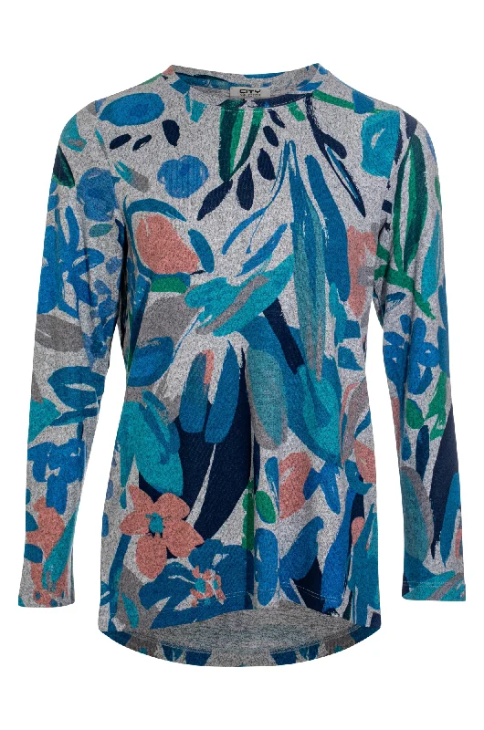 Printed Warm Touch Tunic | Multi Blues Garden | 7912ZZ