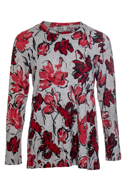 Printed Warm Touch Tunic | RED BLACK FLOWER | 7912ZZ