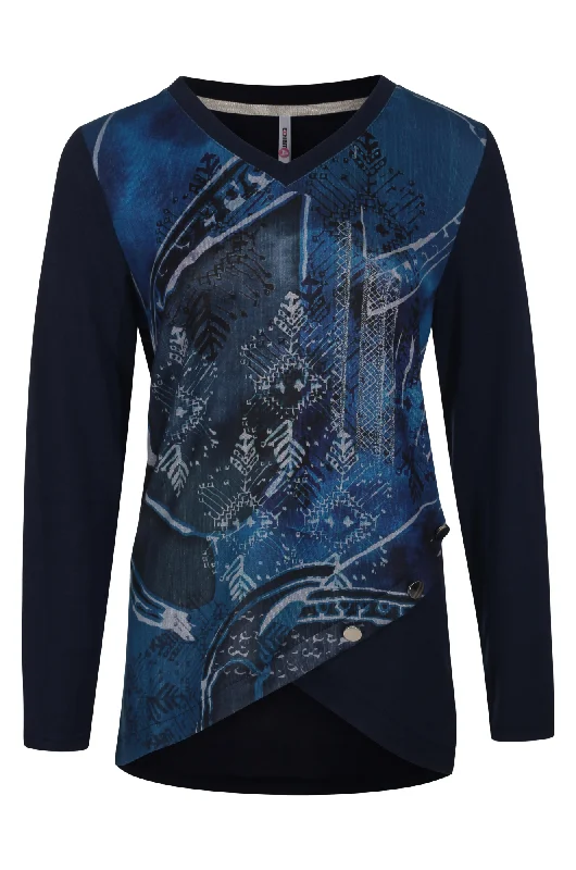 V neck Tunic with print front | Royal Navy Abstract | 3992ZZ