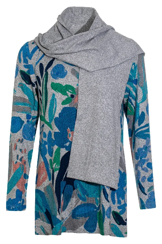 Tunic with detachable scarf | Multi Blues Garden | 7917ZZ