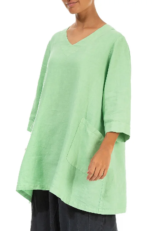 Twin Pockets Green Sorbet Linen Tunic