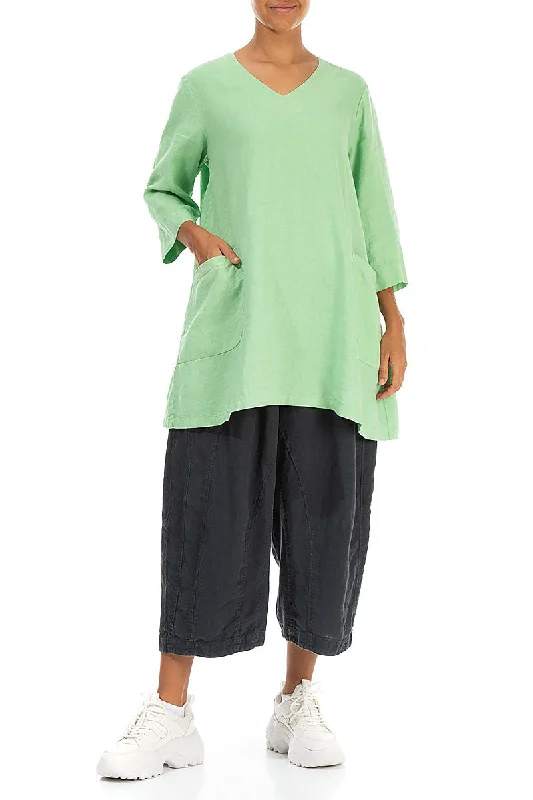 Twin Pockets Green Sorbet Linen Tunic