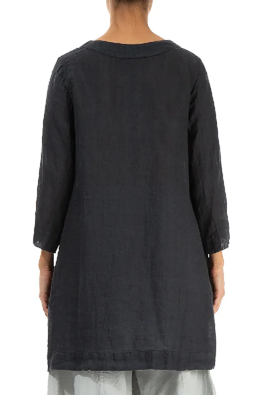 Two Pockets Graphite Gauze Linen Tunic