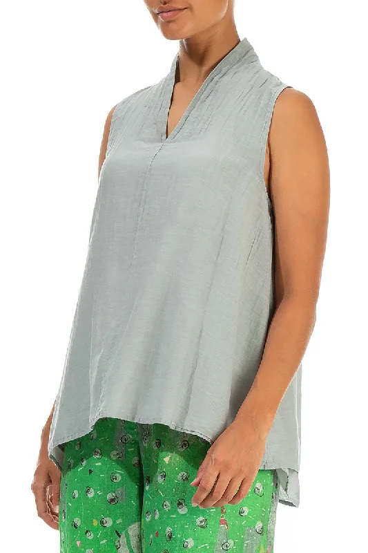 V-Neck Sage Silk Cotton Blouse