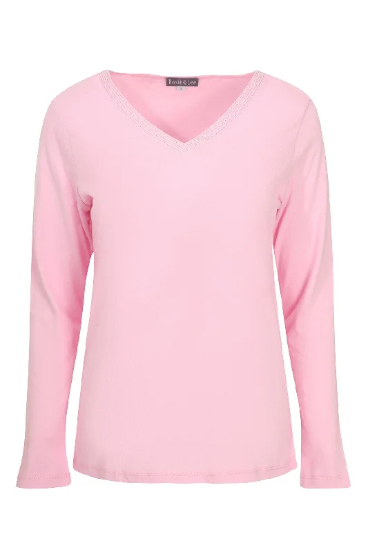 V  Neck Top with Lurex stitching | PETAL PINK | 6574ZR