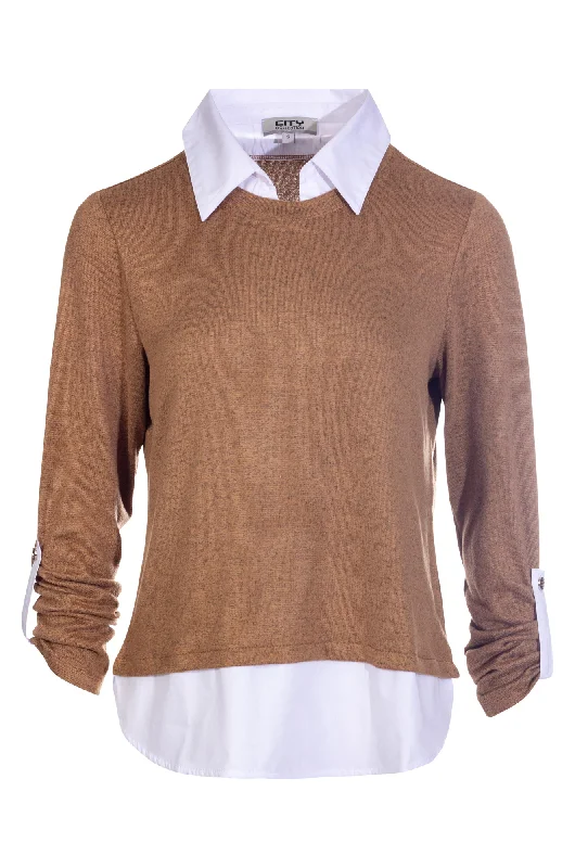 Warm Touch Tunic with collar | MOCHA/IVORY | 7926ZZ