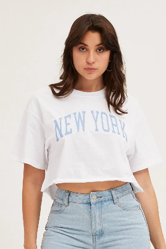 White Crop T Shirt Embroided