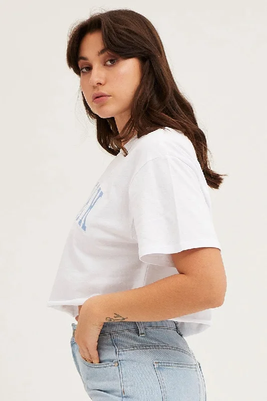 White Crop T Shirt Embroided