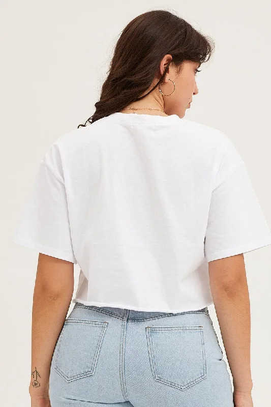 White Crop T Shirt Embroided