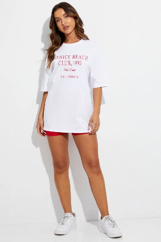 White Embroidered T-Shirt Short Sleeve Oversized