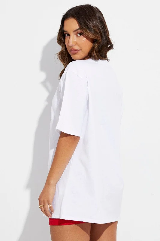 White Embroidered T-Shirt Short Sleeve Oversized