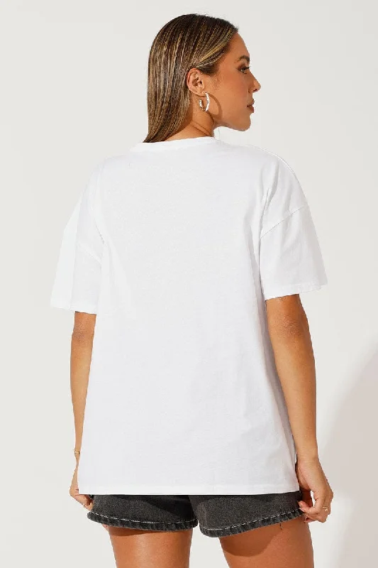 White Embroidered Tee Wellness Club Graphic T-shirt