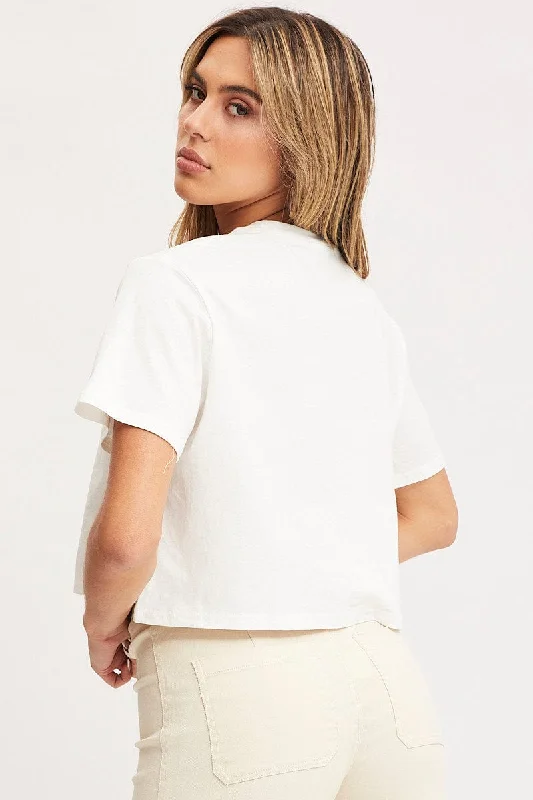 White Graphic T Shirt Short Sleeve Crop