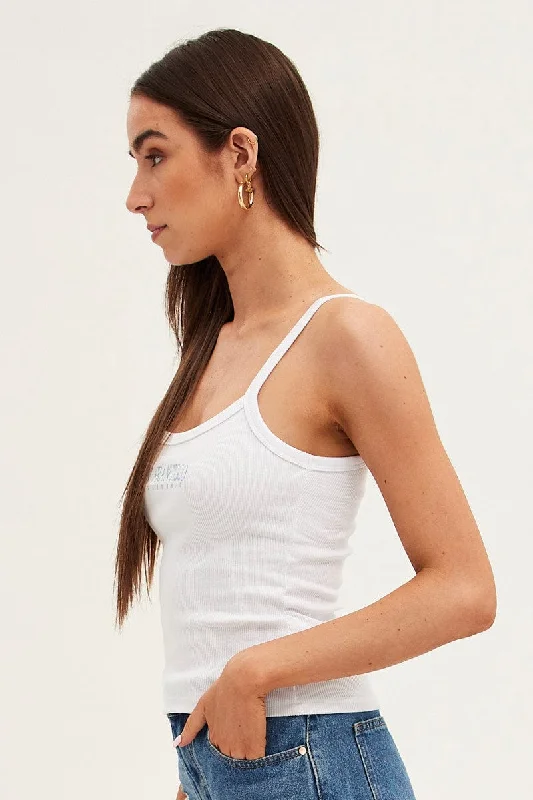 White Graphic Tank San Francisco Sleeveless Crop