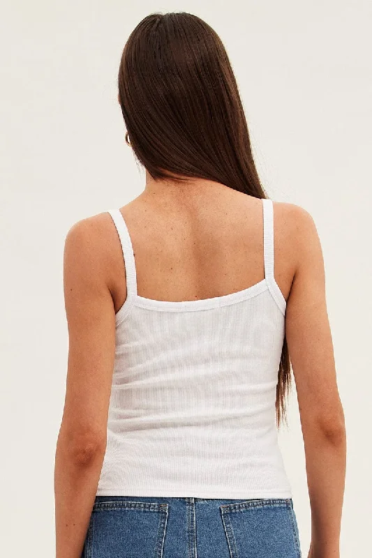 White Graphic Tank San Francisco Sleeveless Crop