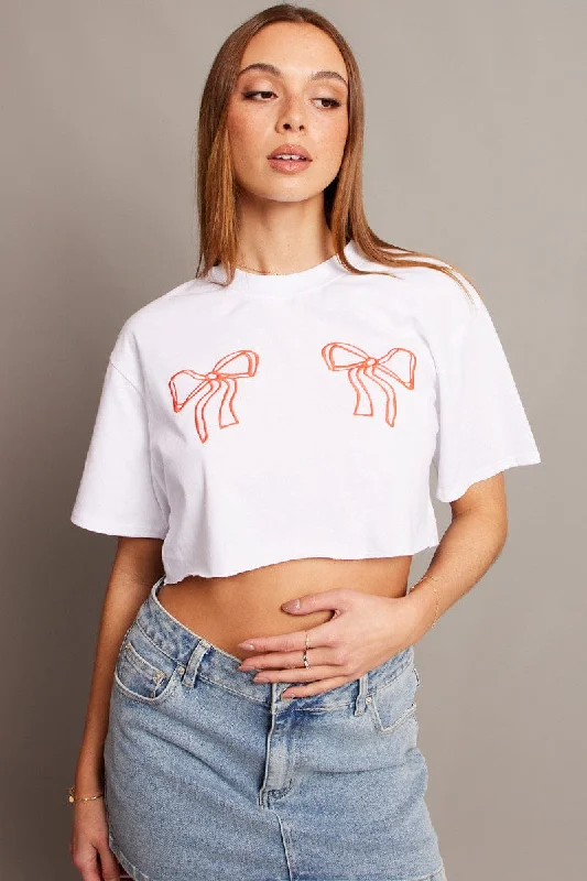 White Graphic Tee Crop Short Sleeve