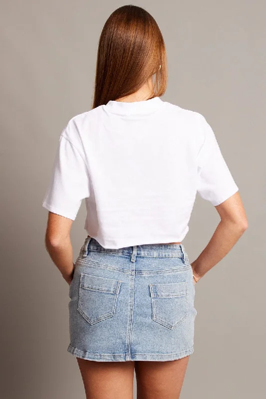 White Graphic Tee Crop Short Sleeve