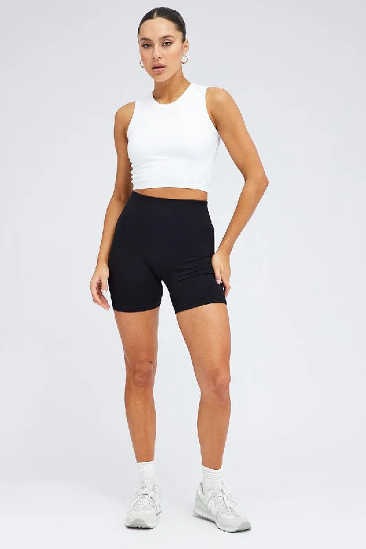 White Tank Top Crew Neck Washed Seamless