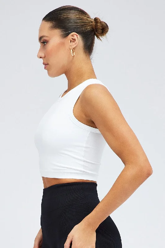 White Tank Top Crew Neck Washed Seamless