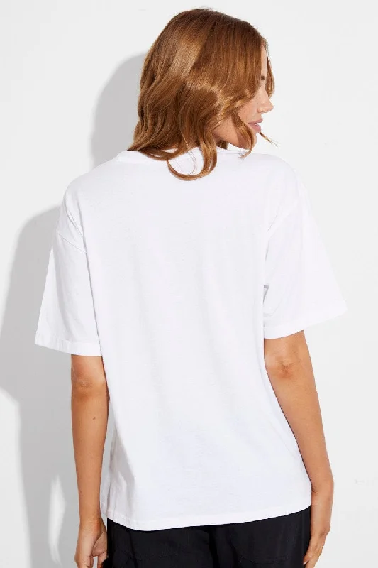 White Tee Round Neck Short Sleeve Milano Print