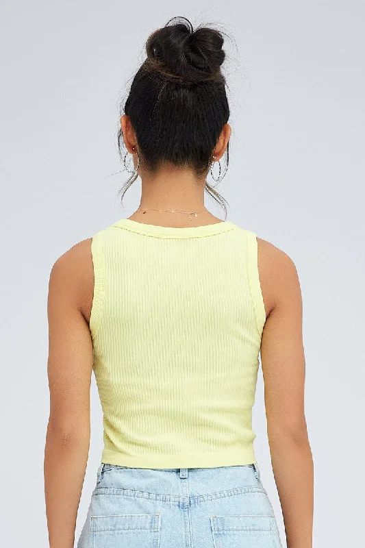 Yellow Tank Top Crew Neck Seamless