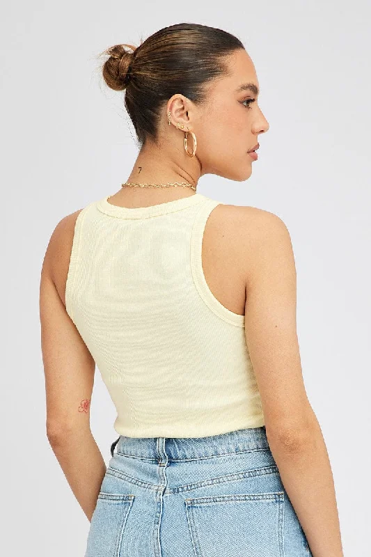 Yellow Tank Top Sleeveless Crew Neck