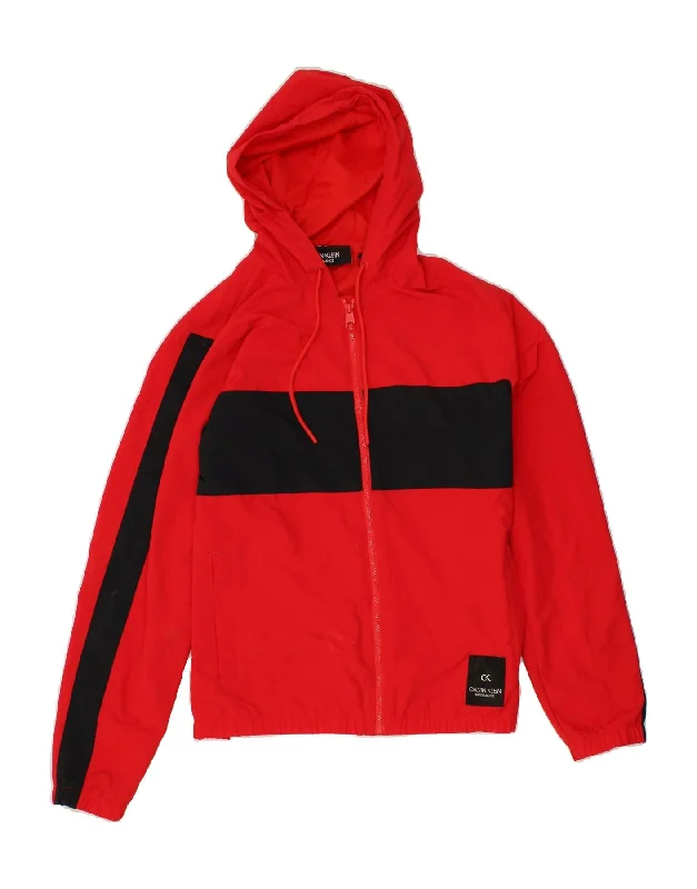 Men's Coats for Formal EventsCALVIN KLEIN Mens Hooded Rain Jacket Small Red Colourblock Polyamide Men's Coats for Formal EventsCALVIN KLEIN Mens Hooded Rain Jacket Small Red Colourblock Polyamide